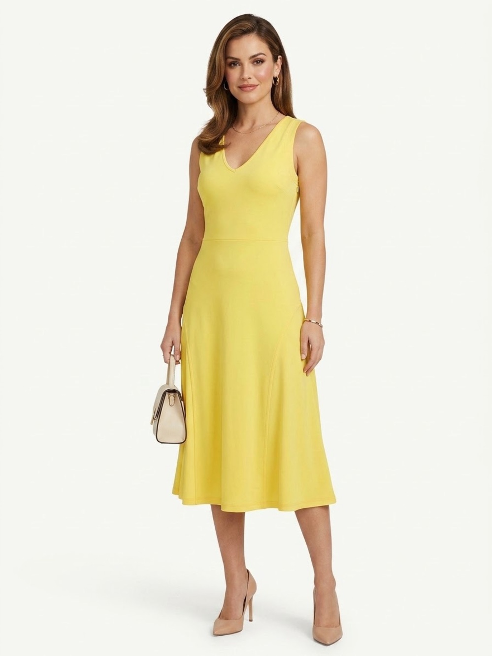 NWT Lauren Ralph Lauren Yellow Fit & Flare Midi Dress Petite XS